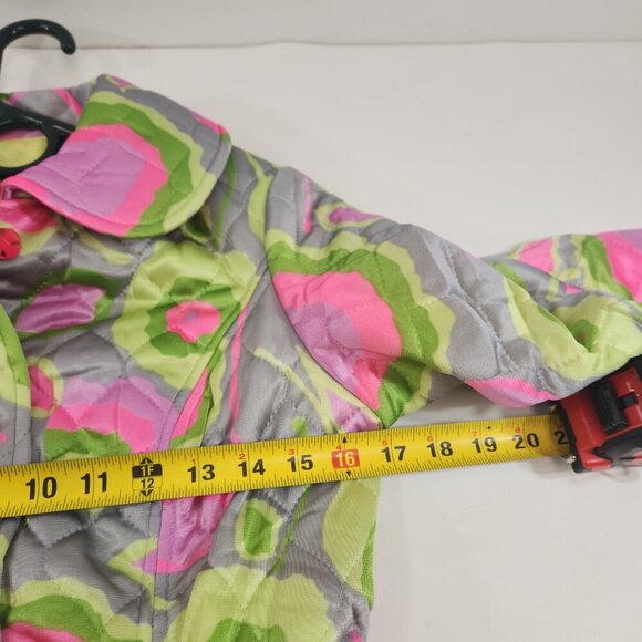 Vintage Neon Poppy Quilted Floral Womens Pea Coat Handmade - Picture 12 of 12